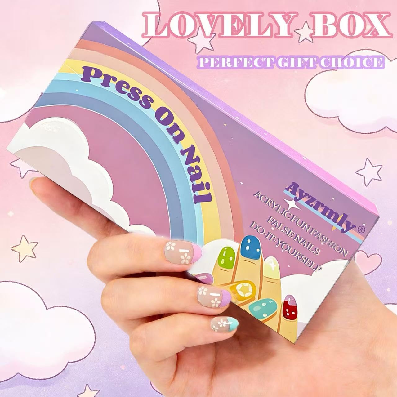 144 Piece Press on Nails for Kids, Ayzrmly 6 Pack Kawaii Children Fake Nails, False Nails Kit Colorful DIY Nail Art Decorations for Girls, with Jelly Nail Glue and Jelly Nail Adhesives Tools