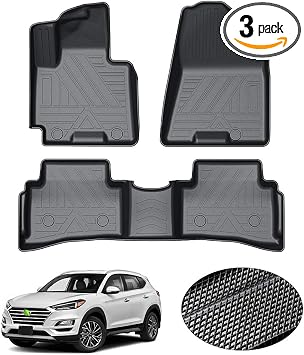 KUST Floor Mats for Hyundai Tucson 2016-2021, All Weather Floor Liners for Tucson Accessories Car Mats Front Rear Set TPE Rubber Raised Edge