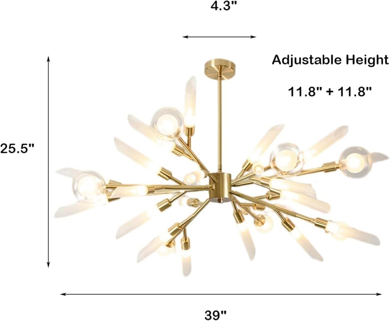 24-Light Modern Glass Globes Chandelier Gold Sputnik Chandeliers Flush Mount Ceiling Light Fixture Spliceable Hanging Pendant Rod Light for Living Room Bedroom Kitchen Island