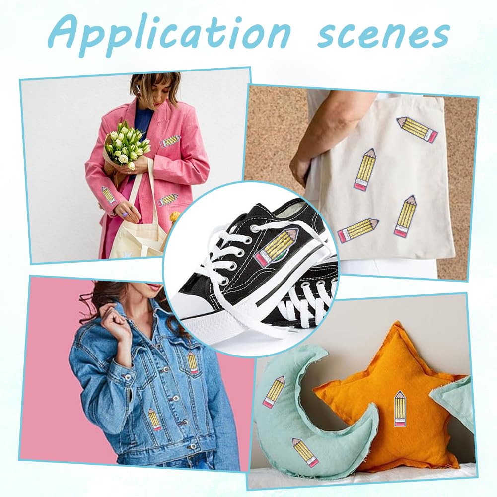 18 Stück Bleistift-Aufnäher zum Aufbügeln mit Pailletten, Bleistiftform, bestickt, zum Aufnähen, Kleidung, Bekleidungszubehör für Lehrer, Studenten, Rucksack, Hut, Jacke, Jeans