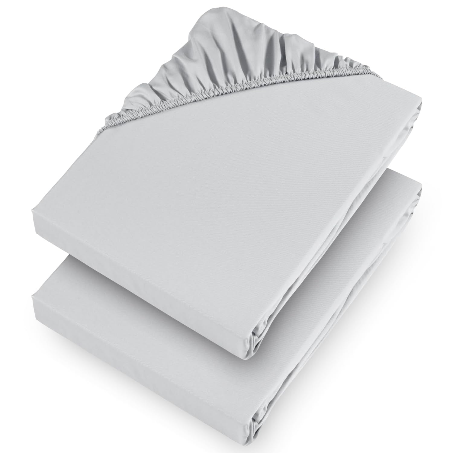 Aspire Homeware Double Fitted Sheet 2 Pack 25 Cm Deep Pocket 10 Inch Silver Bed Sheet - Soft & Breathable Fitted Bedsheet Brushed Microfiber Shrinkage and Fade Resistant Bottom Sheet