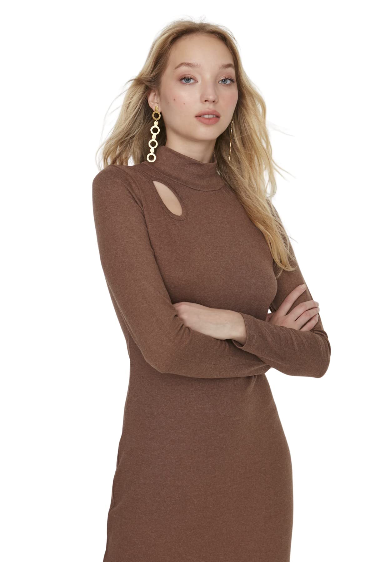 Trendyol Women's Beige Midi Basic Regular Knit Dress