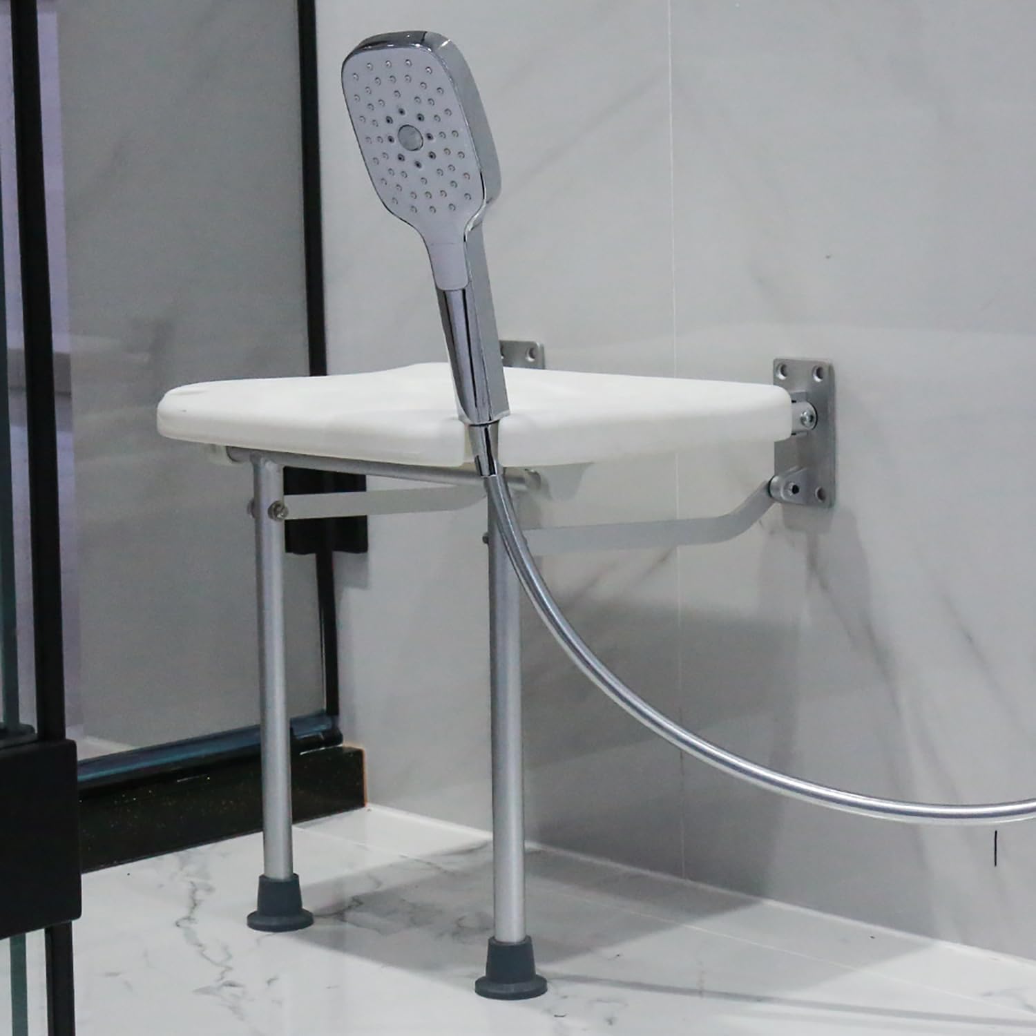 折りたたみシャワーチェア、滑り止めサポート脚とシャワーヘッドスロット付き90°フリップアップシャワーベンチ、耐荷重400ポンド、高齢 【LukLoy】