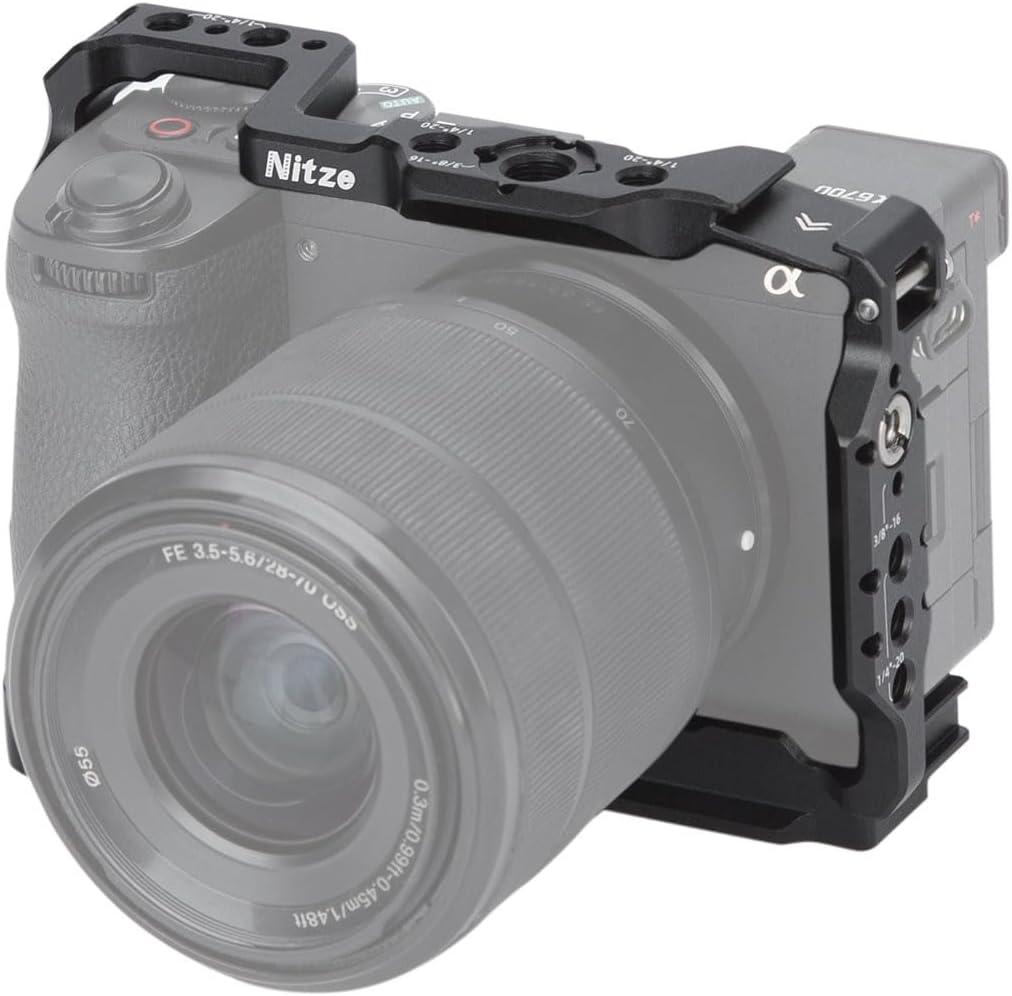 A6700 Cage for Sony Alpha 6700 Camera with Built-in Cold Shoe, NATO Rail and Arca Quick Release Plate - T-S12A