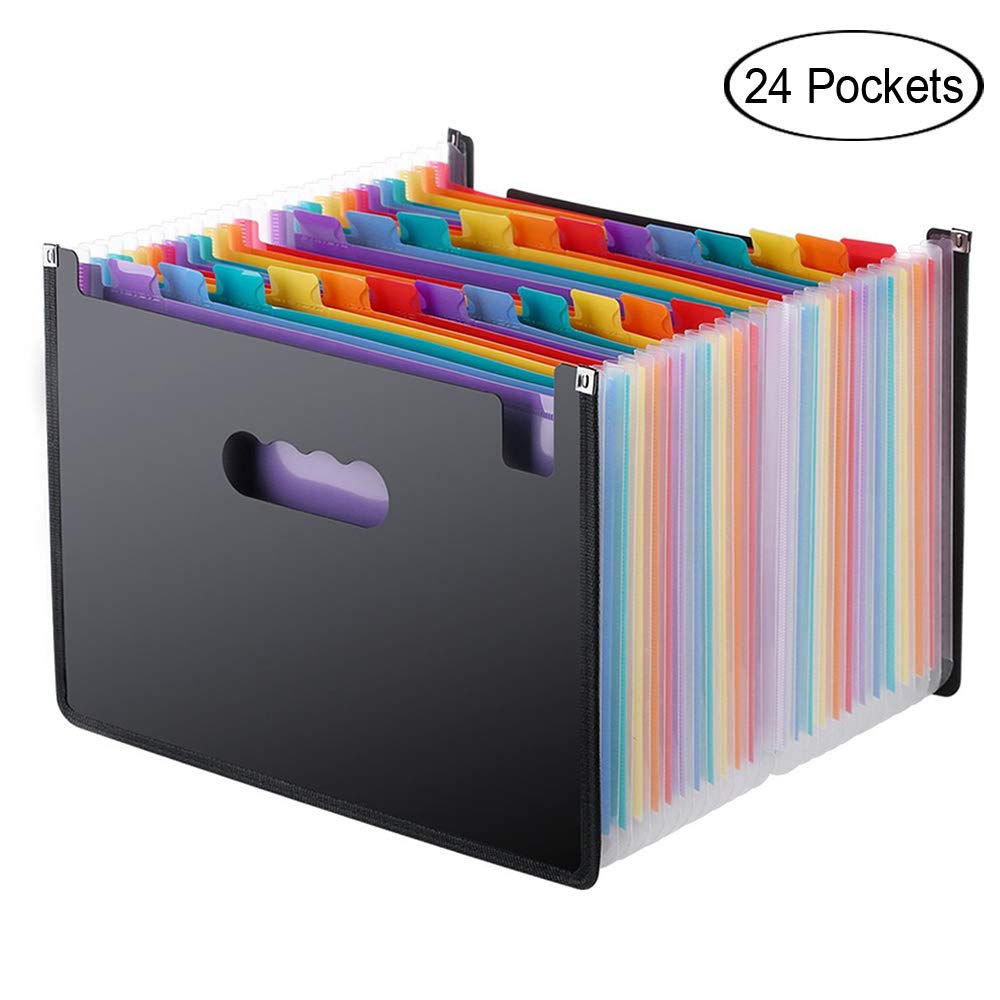 File Folders Expanding File Folder 24 Pockets Expandable File Folder Organizer Multi-Color Accordion A4 Document Organizer with Expanding Wallet Stand Colored Labels for Business/Office/School/Home