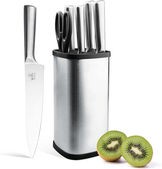 CHUSHIJI Knife Set,7 Pieces Knives Set for Kitchen,Razor-Sharp Stainless Steel Knife Block for Home Cooking, Knives with Scissors