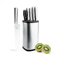CHUSHIJI 6-Piece Small Stainless Steel Knife Set with Block, High Carbon Steel, Dishwasher Safe Gift