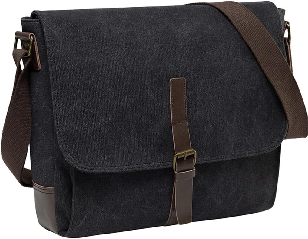 Messenger Bag For Men Vintage Resistant Waxed Canvas 15.6 Inch Laptop Briefcase Padded Shoulder