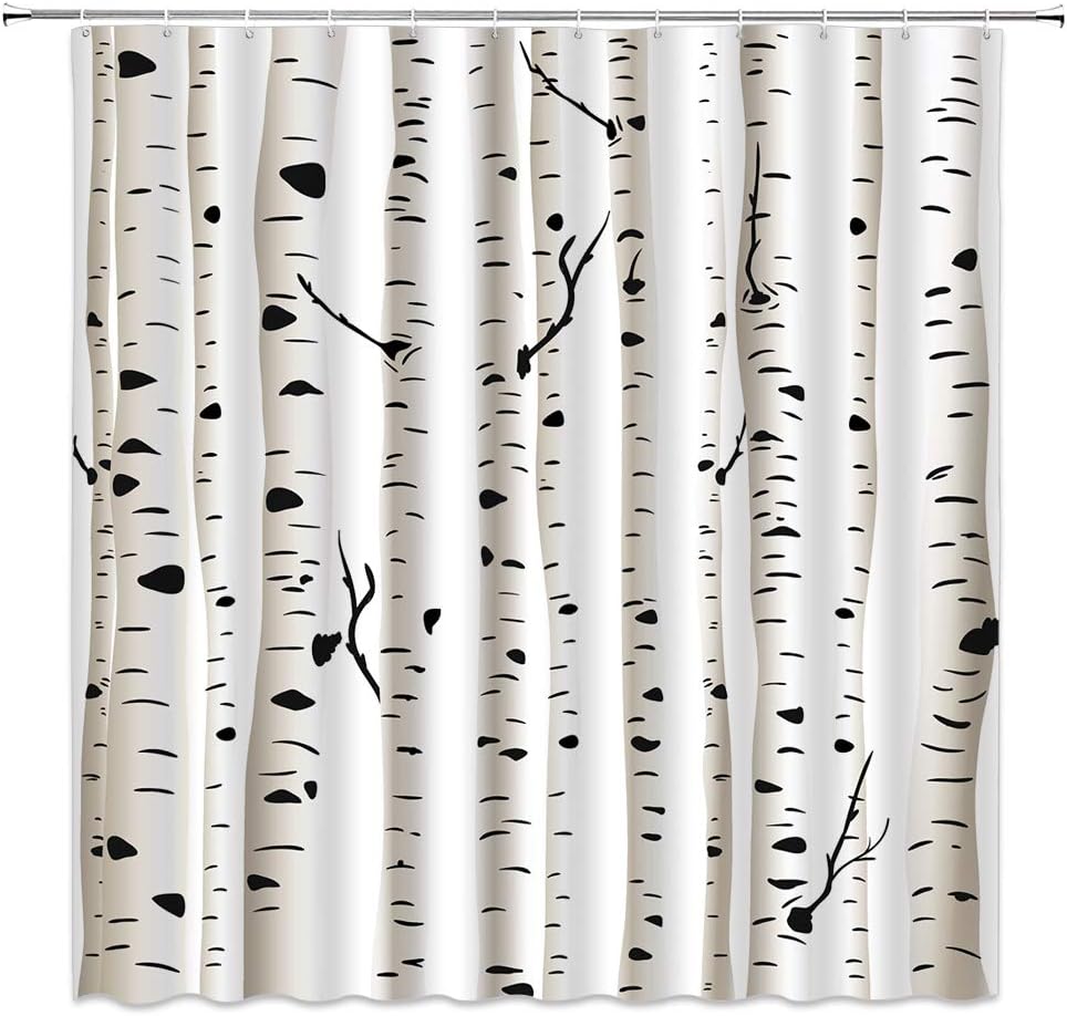 XZMAN Birch Tree Shower Curtain White and Black Birch Trunk