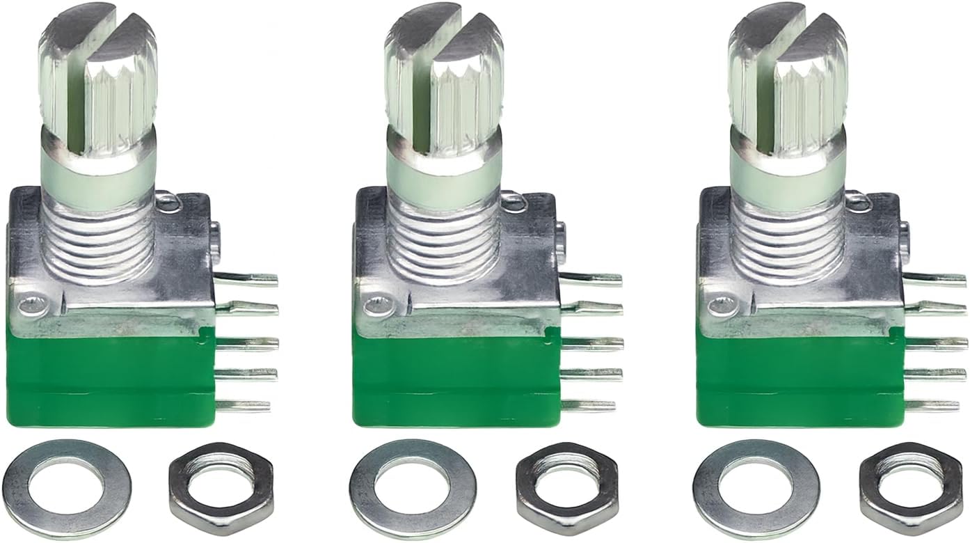 Aseab Powertail B50K 50K Ohm potentiometer Pot Washer & Nut – 6-Pin Shaft Type, Knurled Grip Pack of 3