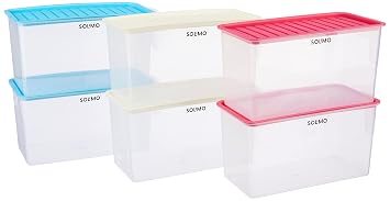 Amazon Brand - Solimo Solimo Plastic Airtight Storage Containers With Handle| Fridge Storage Container | Set Of 6 | 5000Ml Each, Multicolor
