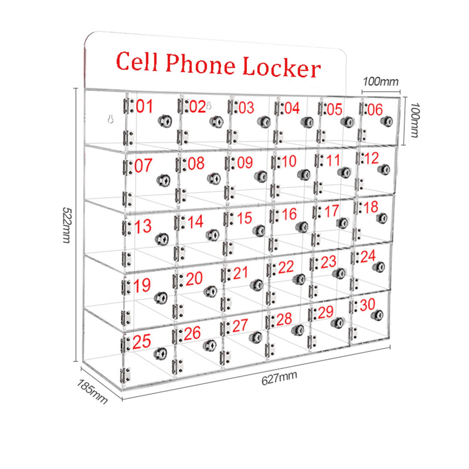 Supporto da parete per telefono, 60 scomparti per aula e palestra, trasparente, soluzione di archiviazione mobile sicura per telefoni e accessori