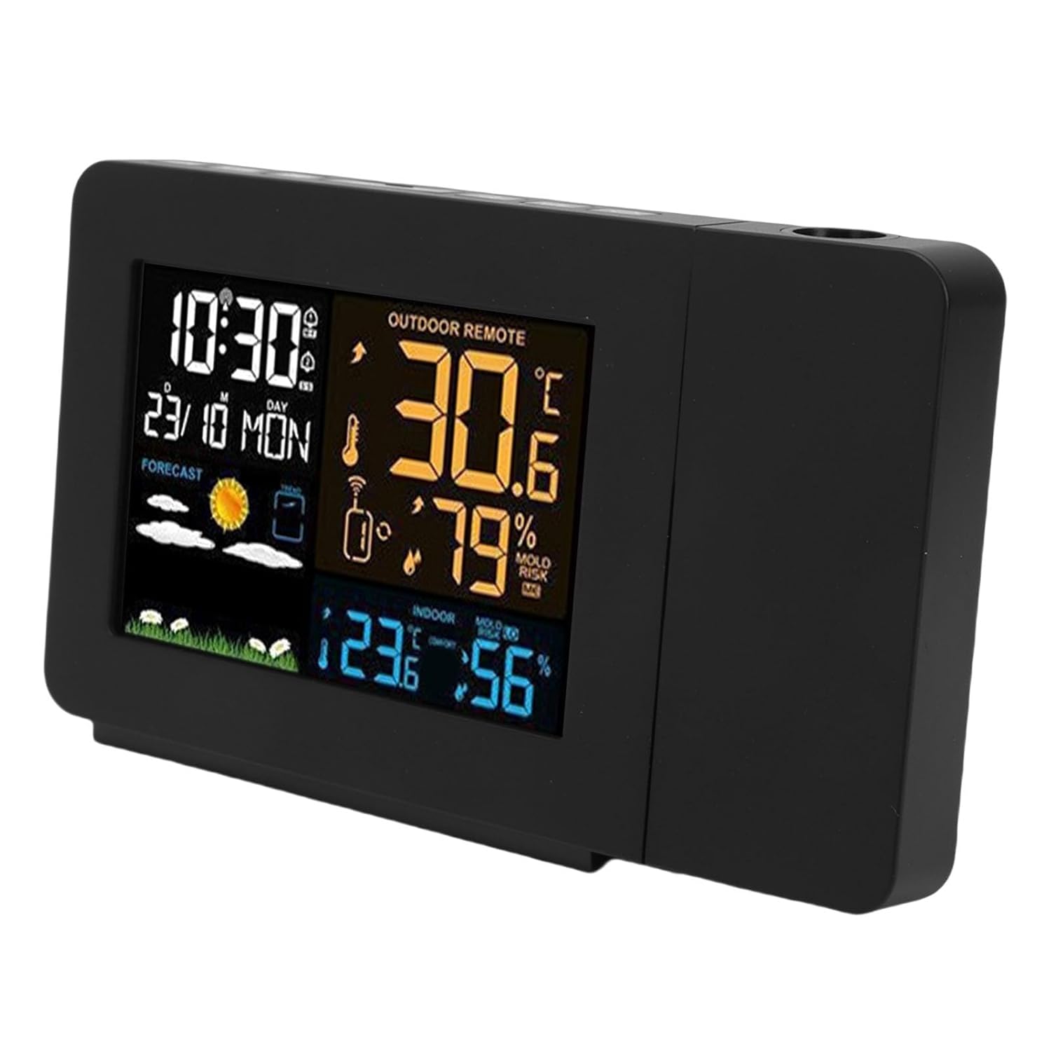 Projection Alarm Clock, Weather Forecast Station with Temperature Humidity Display and Color Screen, for Bedroom Indoor Outdoor Use