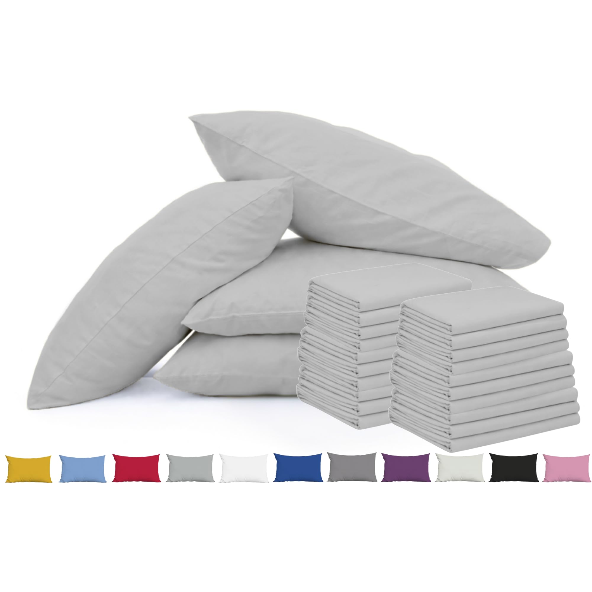 Pillow Cases 50 Pack Gray - 100% Brushed Microfibre UK-Standard Size 50x75cm Envelope Closure Pillowcases - OEKO-TEX Certified, Wrinkle & Fade Resistant Pillow Covers (Pack of 50, Gray)