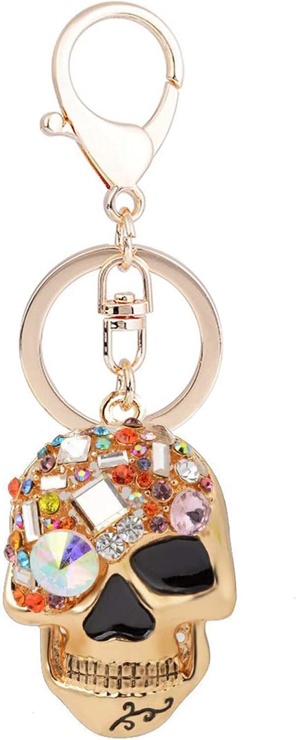 Skull Key Keychains 3D Creative Novelty Blings Crystal Skull Animal Keyrings for Women Girl Charm Purse Handbag Gift