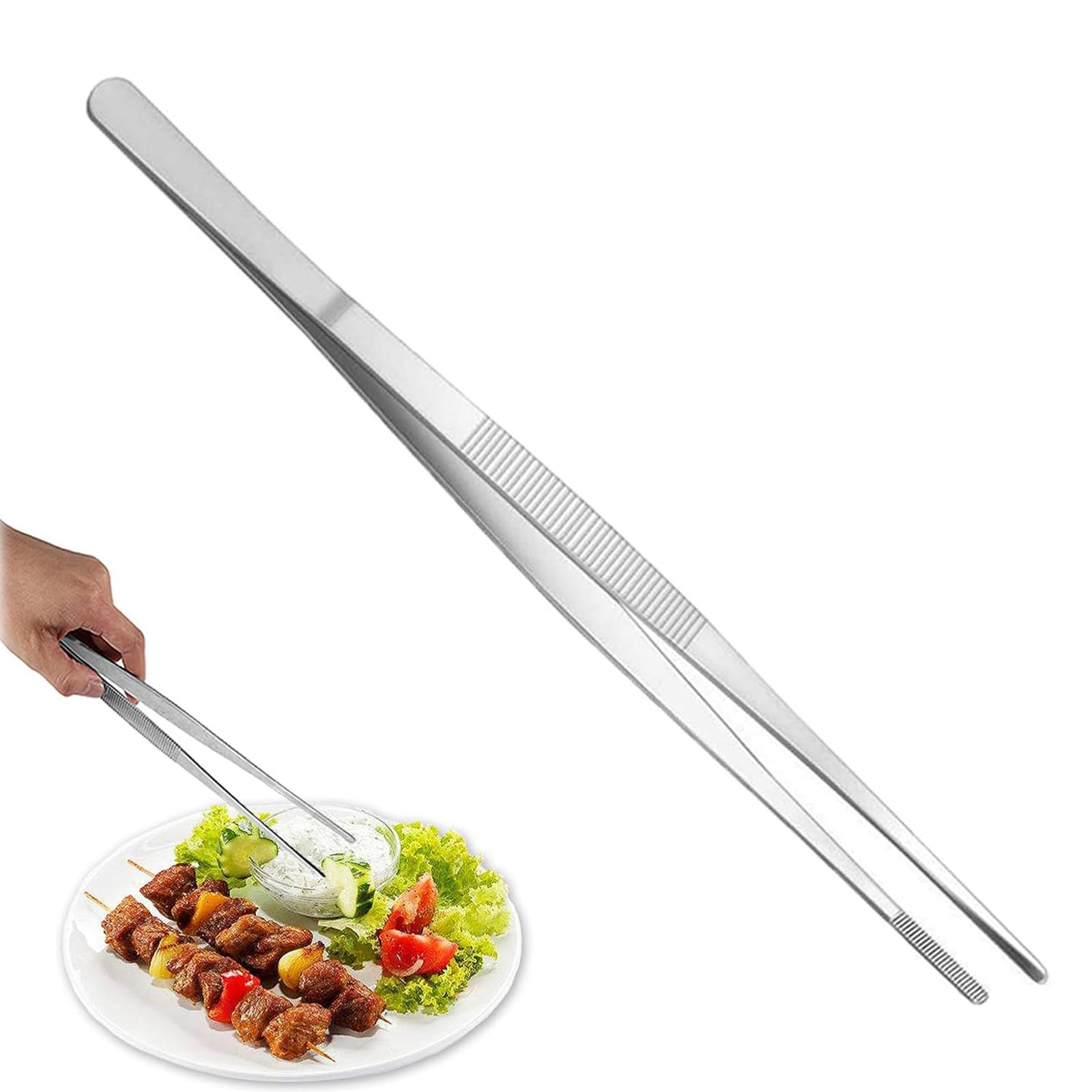 FENDOUNIU Tweezer with Curved Head Tips 10 inch, Anti-Rust Durable Crafting Repairing Stainless Steel, Lean and Lightweight Handle Tongs for Aquascaping Feeding Garden Cooking Food (straight)