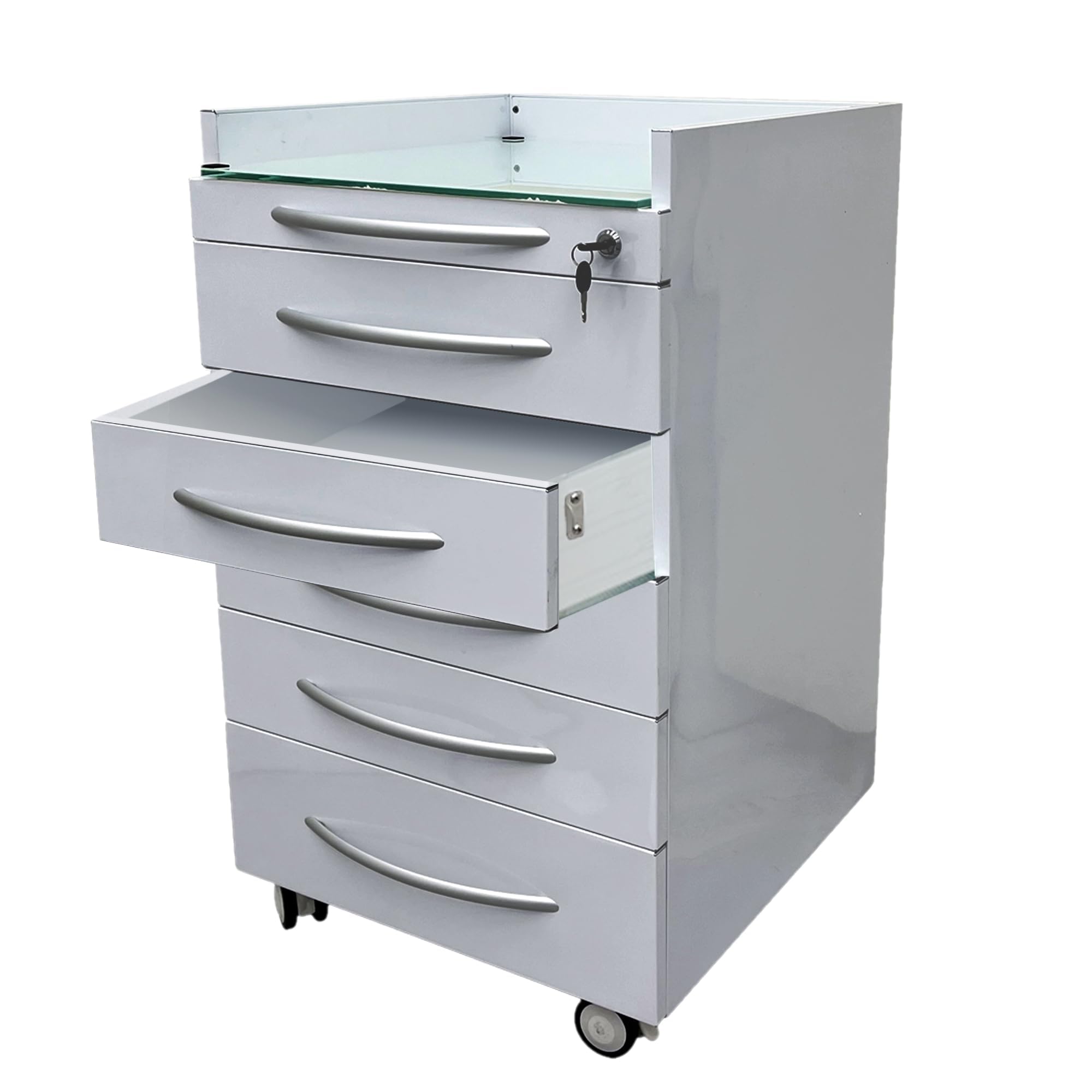 IntXanth Dental Assistant's Mobile Cabinet with 5 Drawers, Alabama Cart, Dental Clinic Stainless Steel Storage Cabinet, Assistant's Alabama Dental Cart, White
