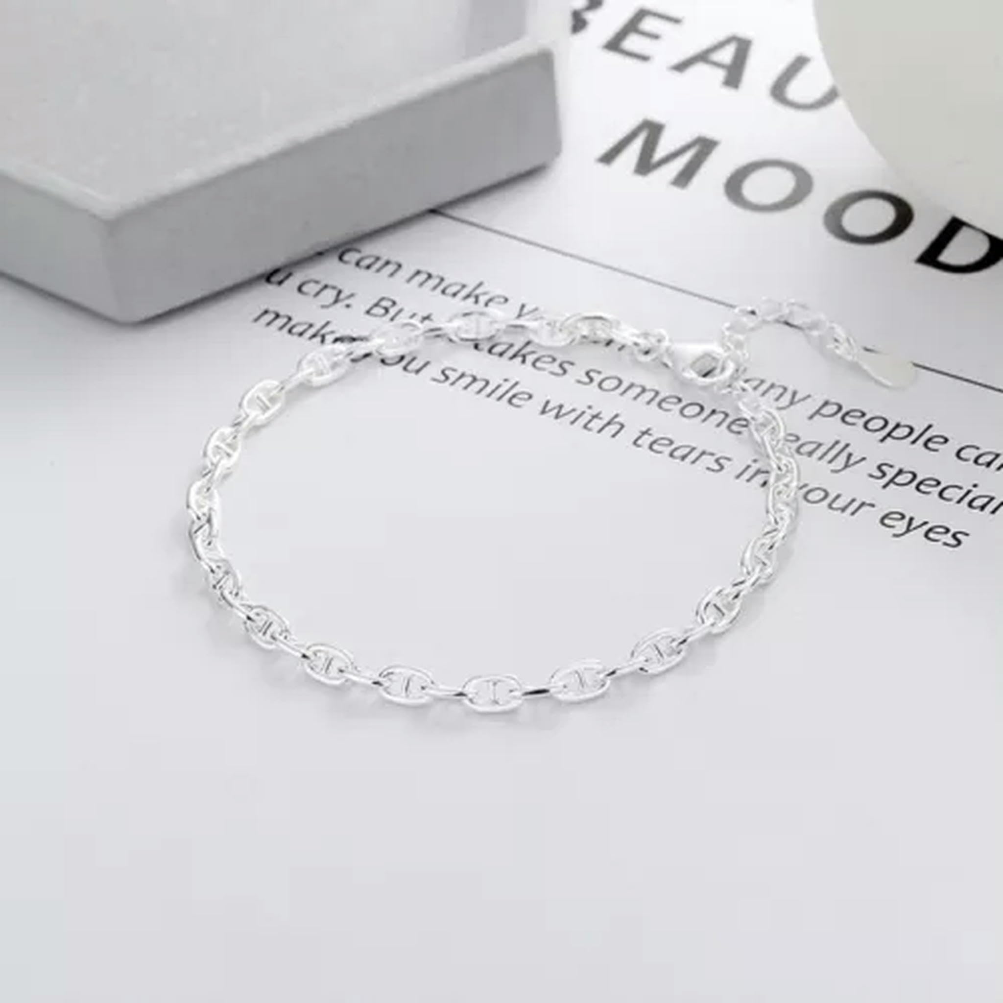 Pulsera de eslabones de ancla de plata para look diario