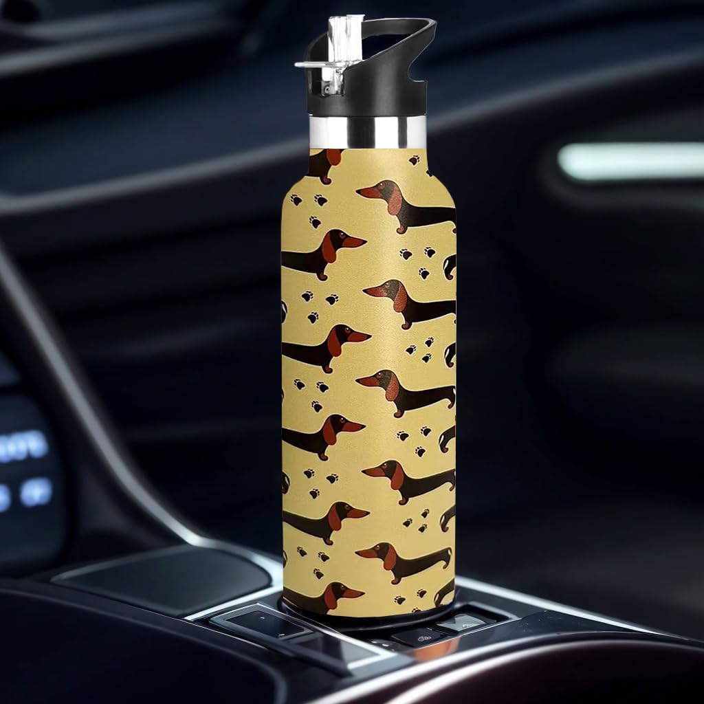 Dog Dachshund Water Bottle Adult Kids With Straw Lid Insulated Stainless Steel Travel Mugs for Sport Gym Outdoor 20oz - Image 4