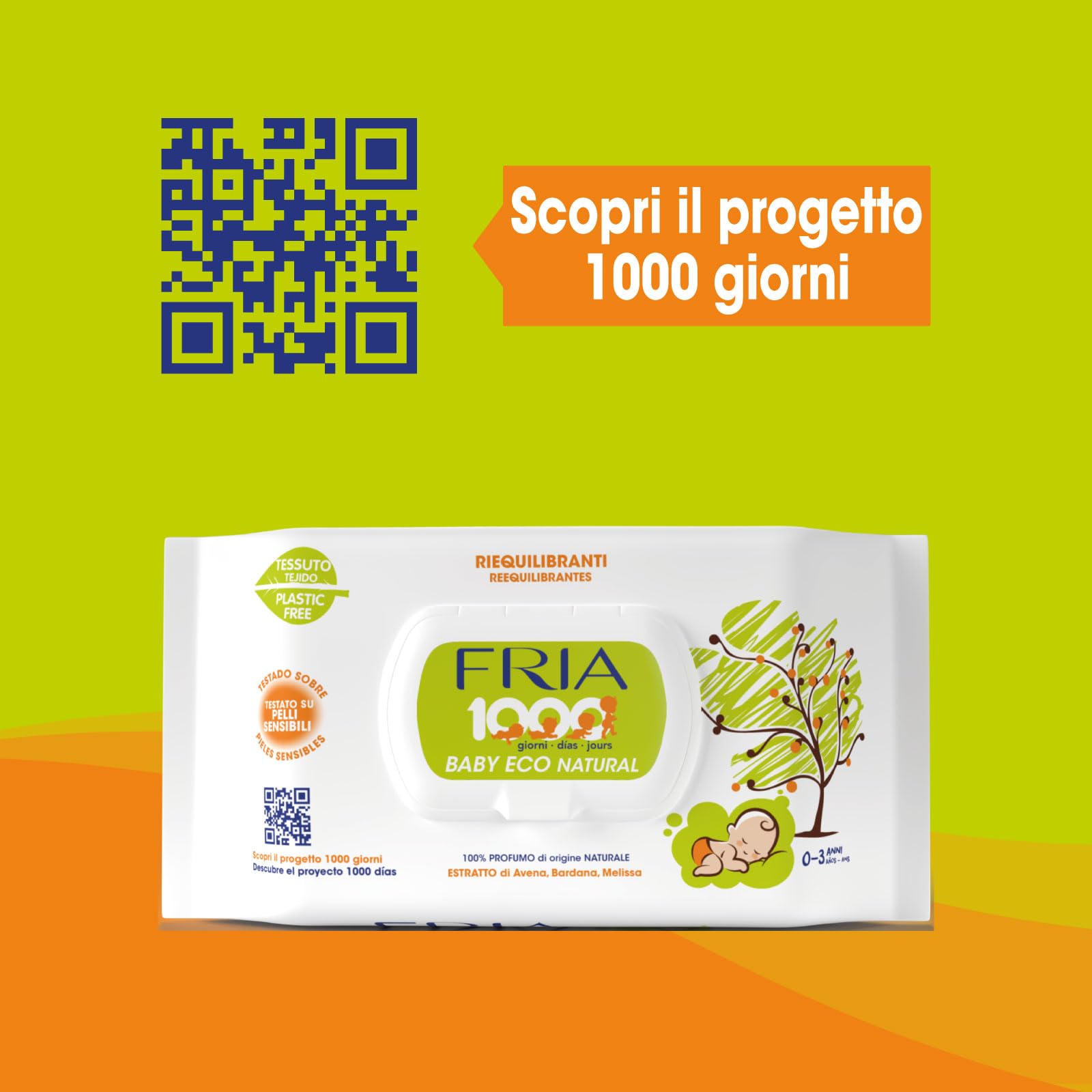 Fria Baby Eco Natural Salviette per Cambio Pannolino 1000 Giorni, Confezione 72 Salviette