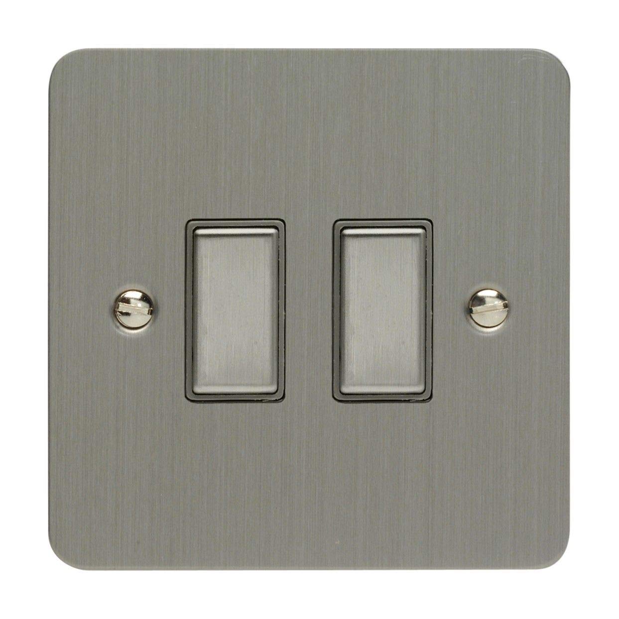 Varilight Brushed Steel 2-Gang Tactile Touch Control Dimming Light Switch Slave For Use With Eclique2 Master On 2-Way Circuits Jfses002
