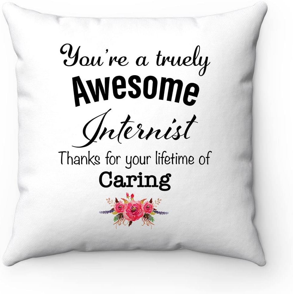 DesiDD Internist Throw Pillow Cover with Insert 18x18 - Case and Stuffing with Zipper - Birthday Gifts Christmas Retirement Party - Boss Manager Male Female Office Coworker