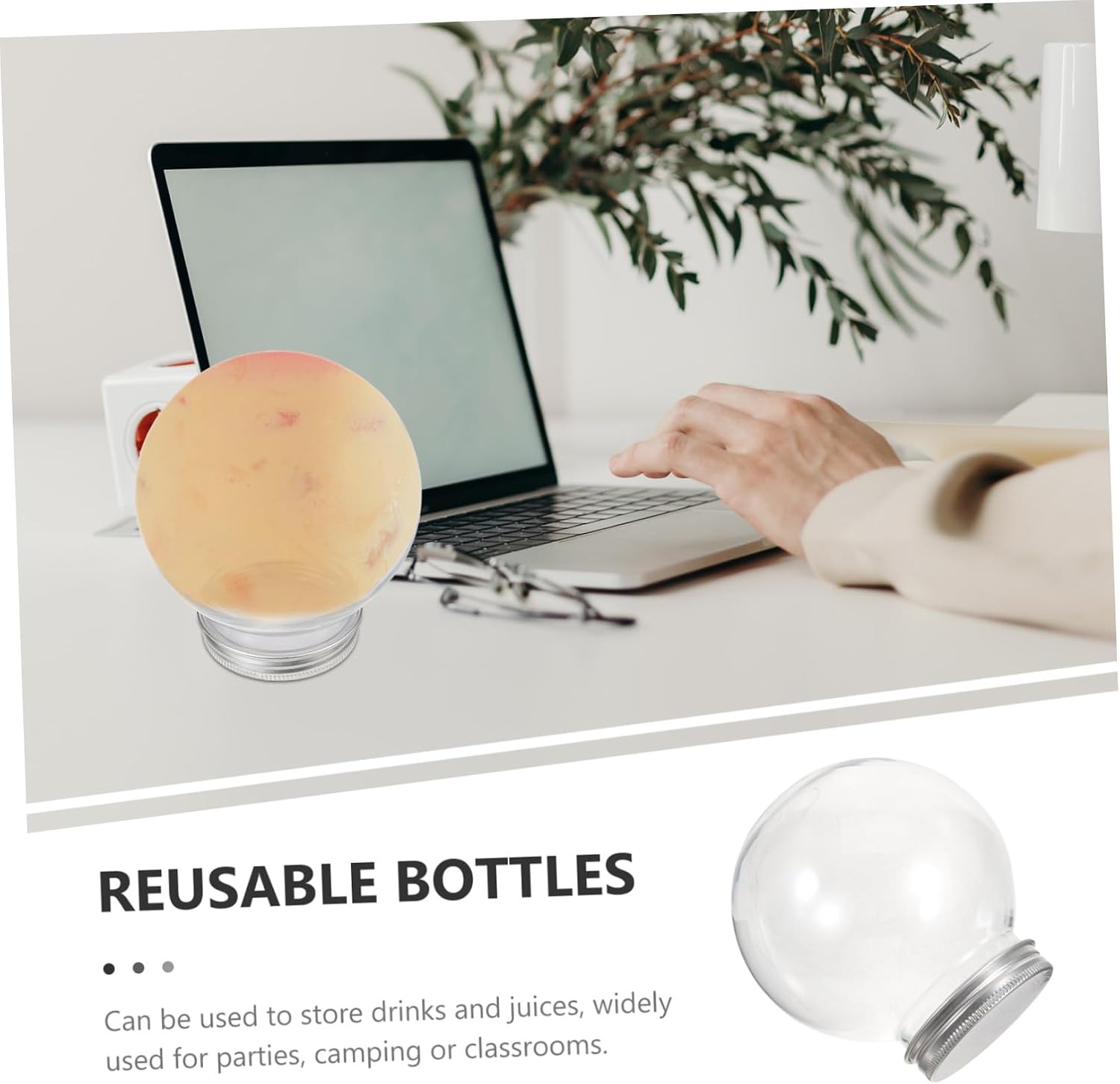 SHOWERORO 5pcs PET Ball Beverage Bottles with Caps, 400ml Reusable