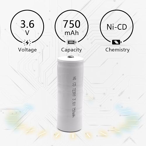 Miniatura 4 de Paquete de 2 baterías de repuesto Ni-CD de 3.6 V para Lombart 72300L Mega Batteries 13969 O'Donnell 7334 Powertron N1052 R&D 5224 Unipower B10344
