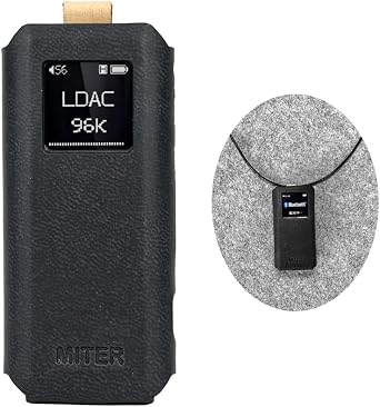 MITER CASE for FiiO BTR15, Handmade Italy Artificial PU Leather Cover with Necklace Cord for BTR15 Black