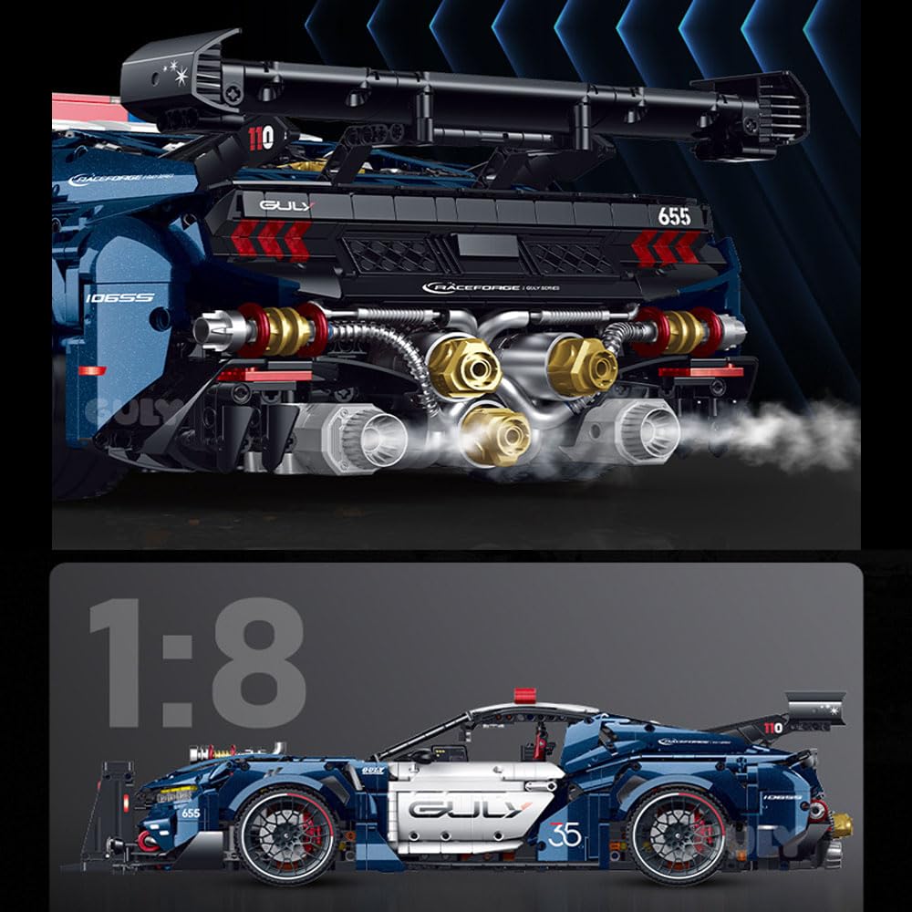 Technik Auto 1: 8 für Ford Mustang Polizeiauto Hypercar, Technik Auto mit 7 M0T0REN Bausatz MOC KIemmbausteine für Ford Mustang, Originalverpackung