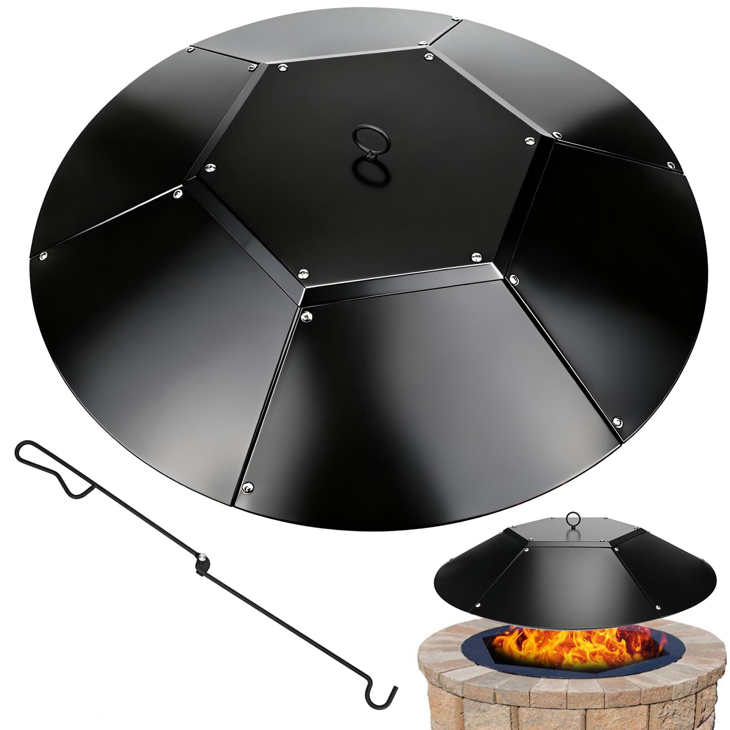 Coperchio rotondo per braciere da 81,3 cm, adatto per falò fino a 76,2 cm, copertura in metallo con manico, copertura per braciere da esterno, per tavoli da fuoco, kit di ricambio per braciere senza