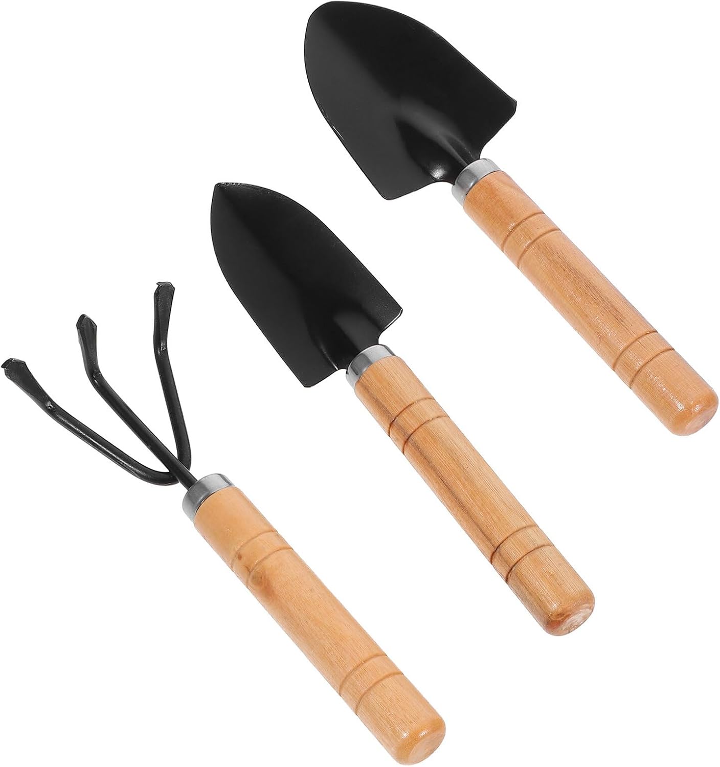 3 Piece Garden Tool Set with Handle, Wood and Iron, Compact