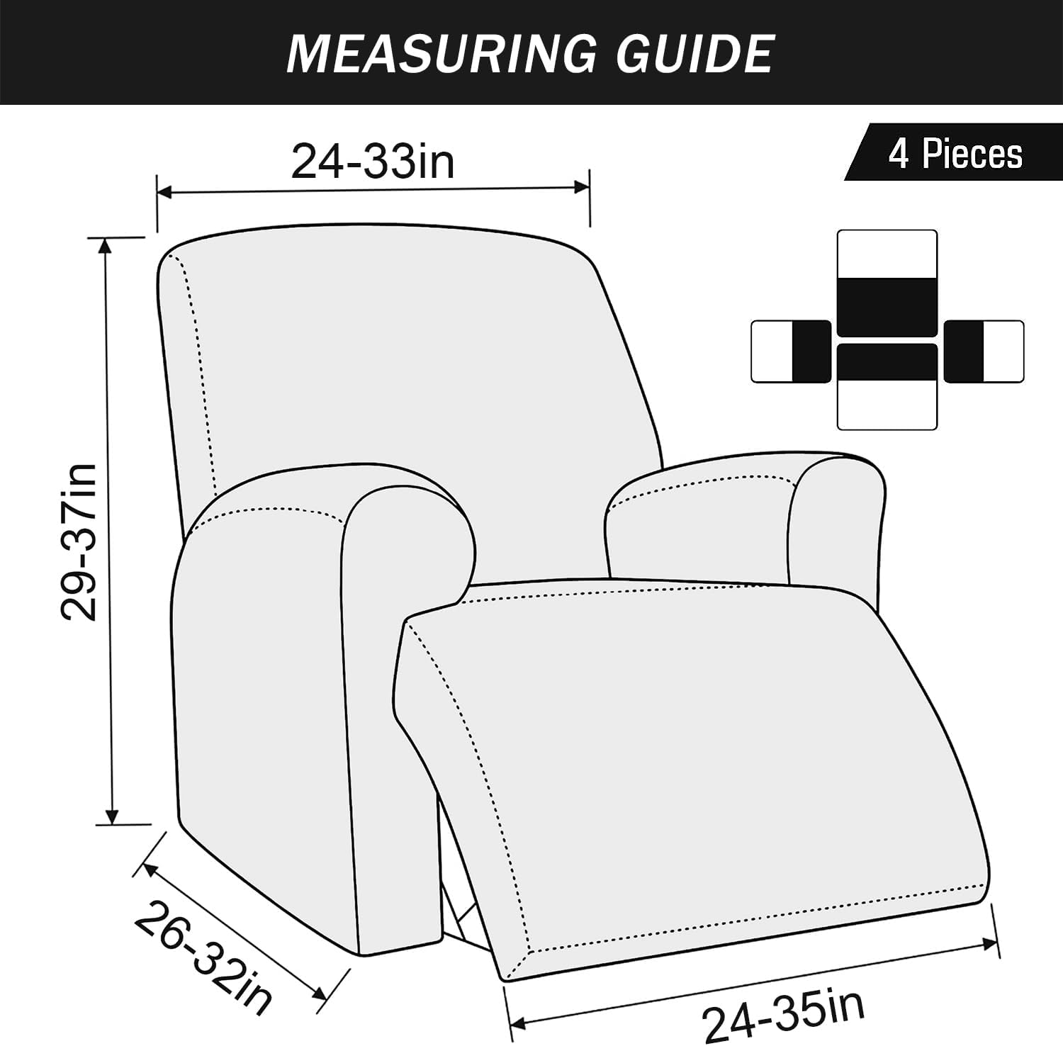 Stretch Recliner Chair Covers, 4 Pieces Recliner Slipcovers Recliner Cover Soft Chenille Reclining Cover Furniture Protector with Pocket (Silver, Chair)
