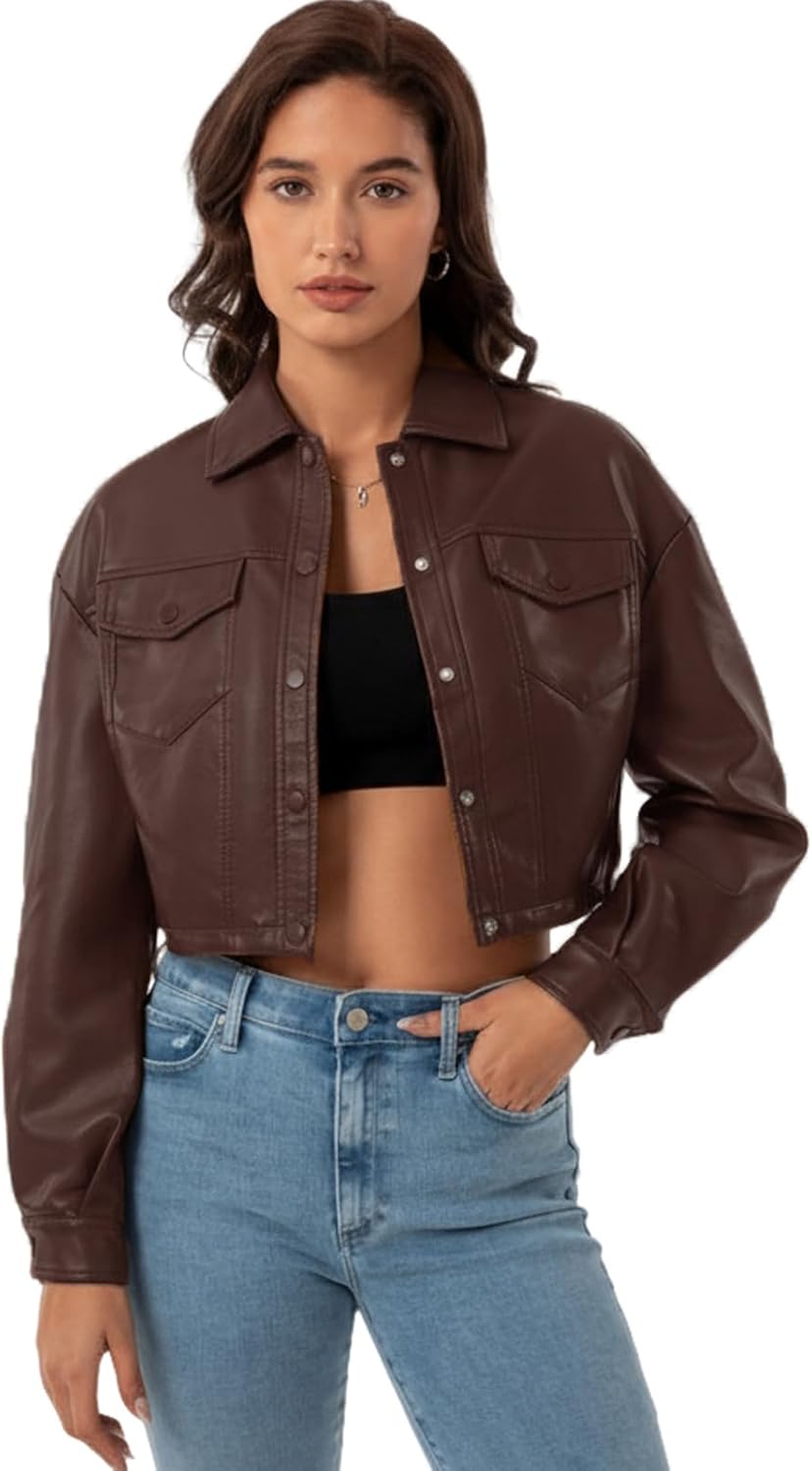 CHIGUO Women Faux Leather Cropped Jacket Trendy Moto Biker Short Jacket Fashion PU Coat Party Jacket - Image 4