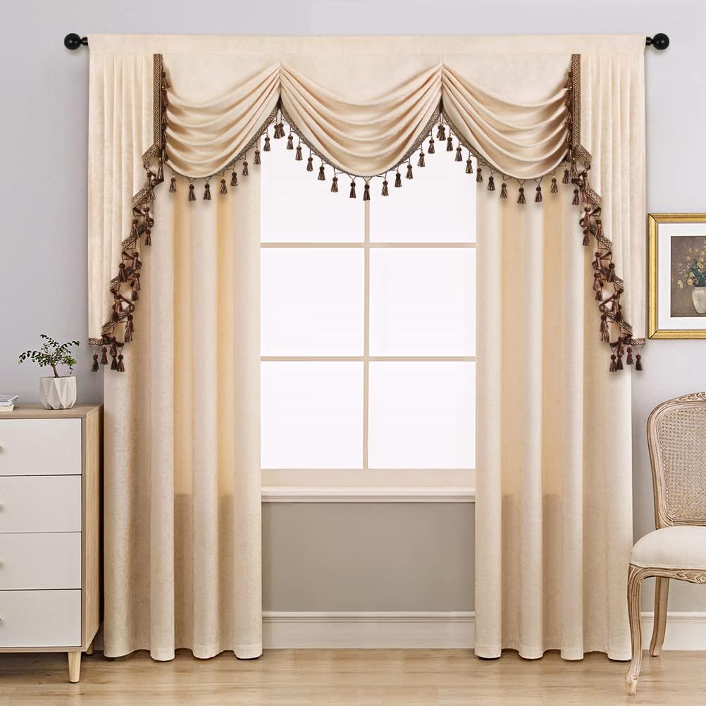 ELKCA Beige Double-Sided Chenille Curtains for Living Room Modern Window Treatment for Bedroom Curtain,Grommet Top,2 Panels (Beige, 52" W x 84" L)