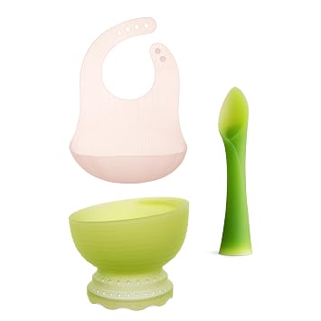 Olababy Advanced Feeding Set Fold N Go Silicone Baby Bib w Travel Case Coral