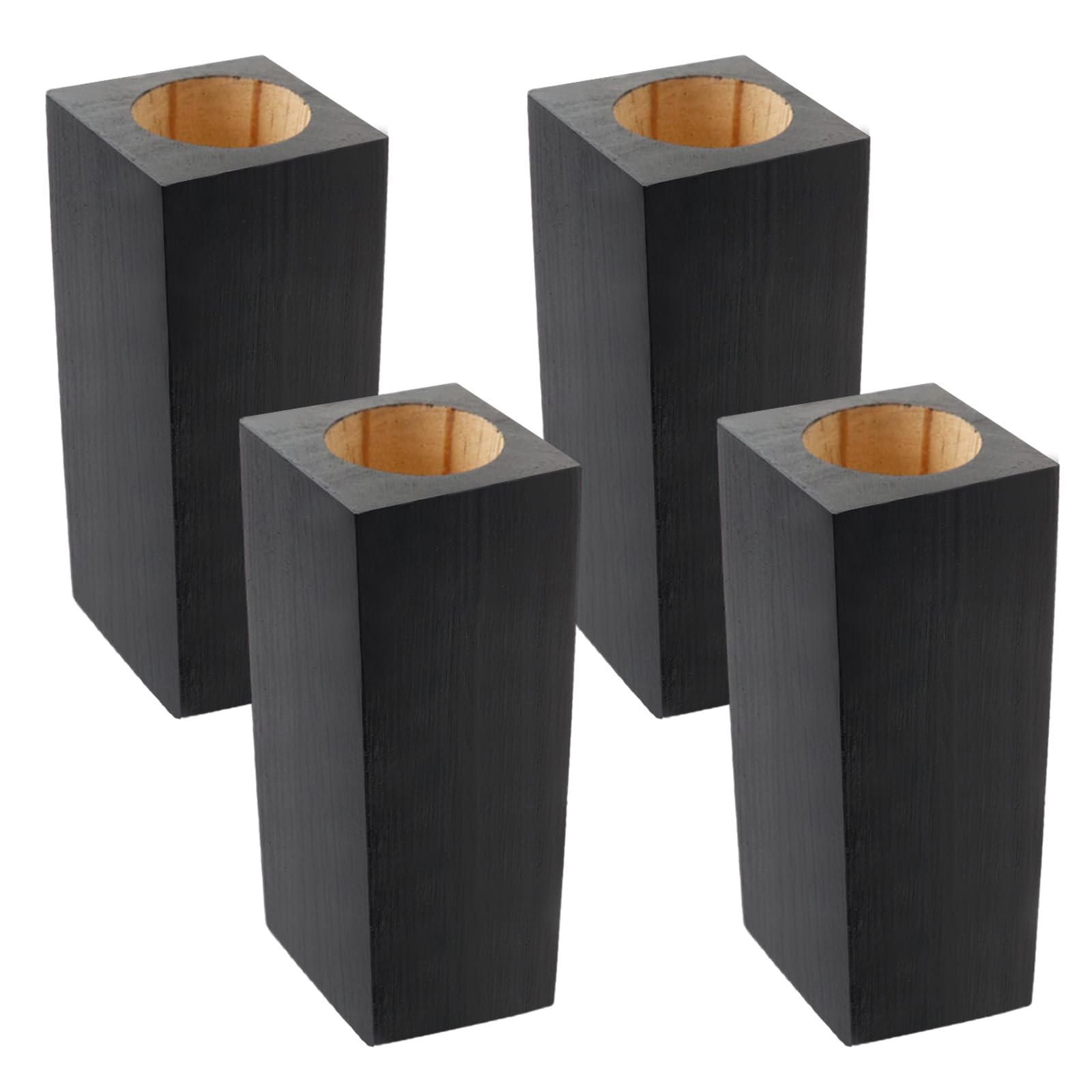 Photo 1 of Tsnamay Black Cuboid Pine Wooden Round Holes Risers for Table Legs 4Pcs