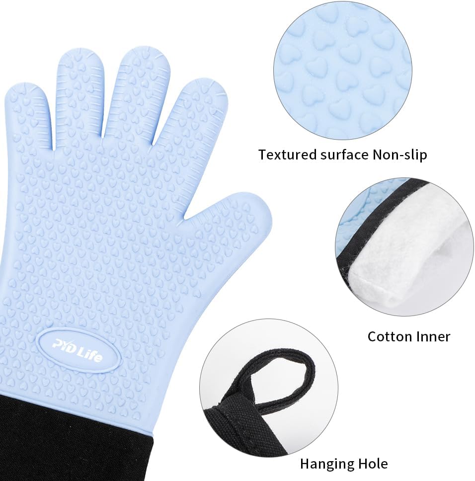 PYD Life 2 Pairs Blue Silicone & Cotton Heat-Resistant Sublimation Gloves for Tumbler Heat Press Machine
