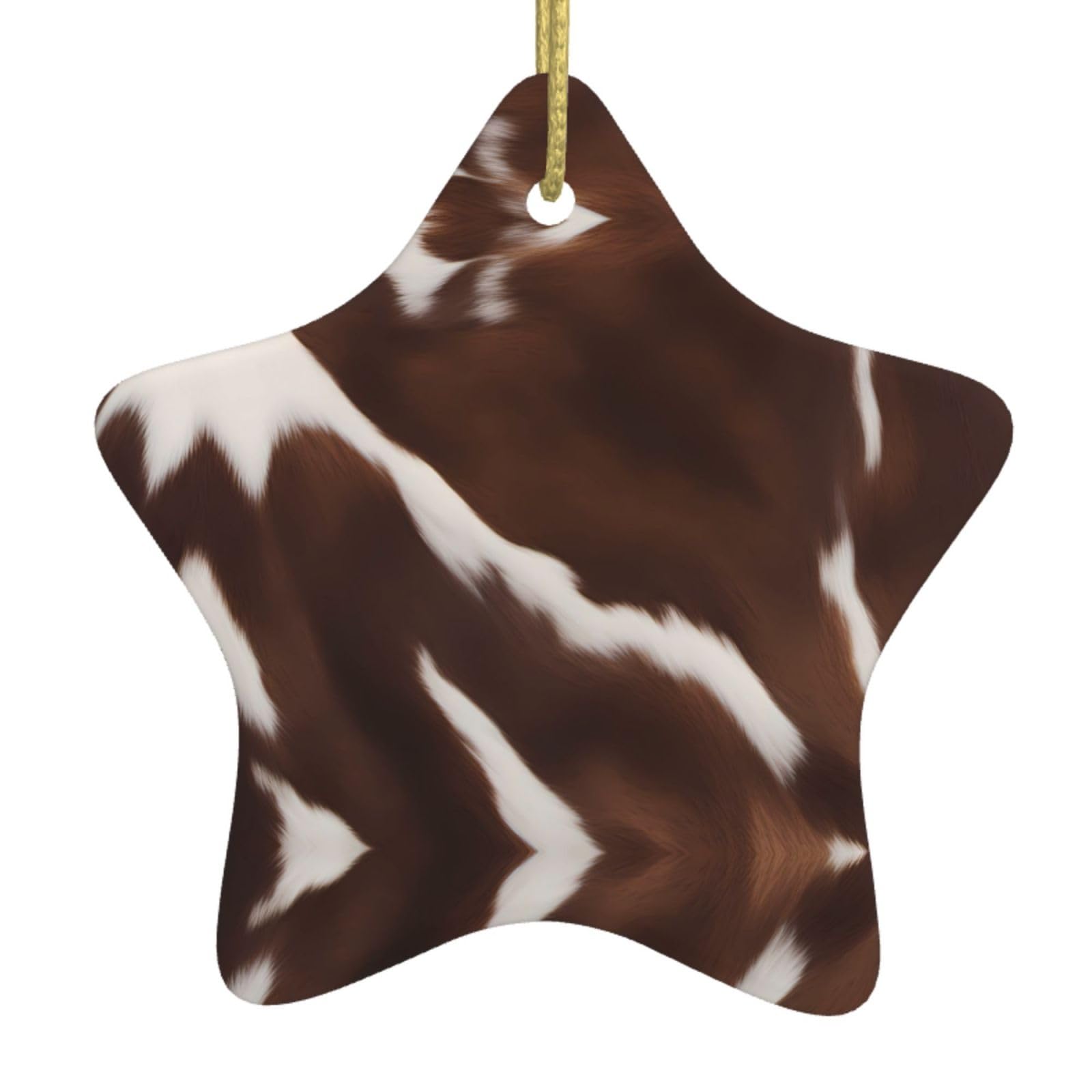 Brown Cowhide Prints Christmas Ceramic Star Pendant : Suitable for Christmas Decorations in Shopping malls, Homes