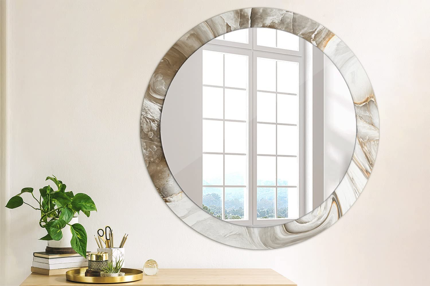 Tulup Per Il Bagno Specchio Rotondo Appeso fi80 cm Per Il Soggiorno - marmo chiaro