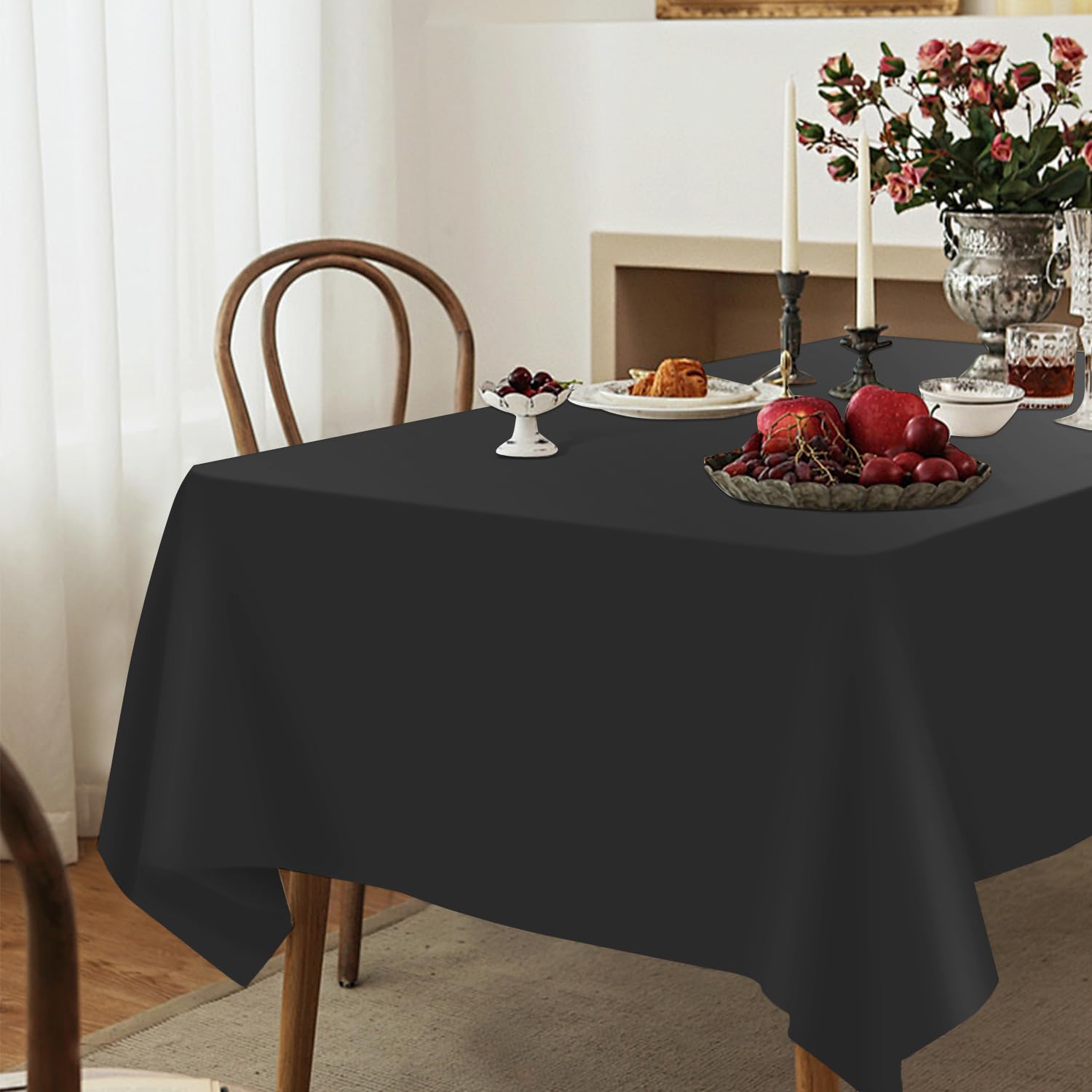 YSYJ Einweg-Tischdecke aus Kunststoff, rechteckig, 137 x 274 cm, für Partys, Schwarz, 3 Stück