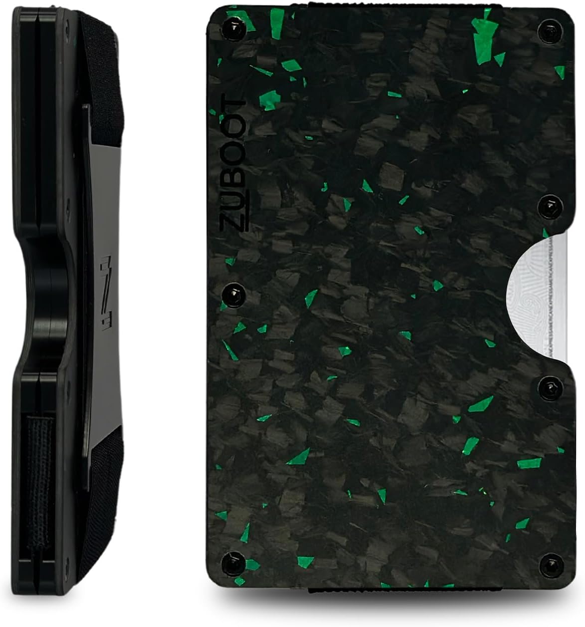 Forged Green Carbon Fiber RFID Wallet for Men – Slim Minimalist Card Holder with Cash Clip – Durable Front Pocket Wallet (Forged Green Strap)