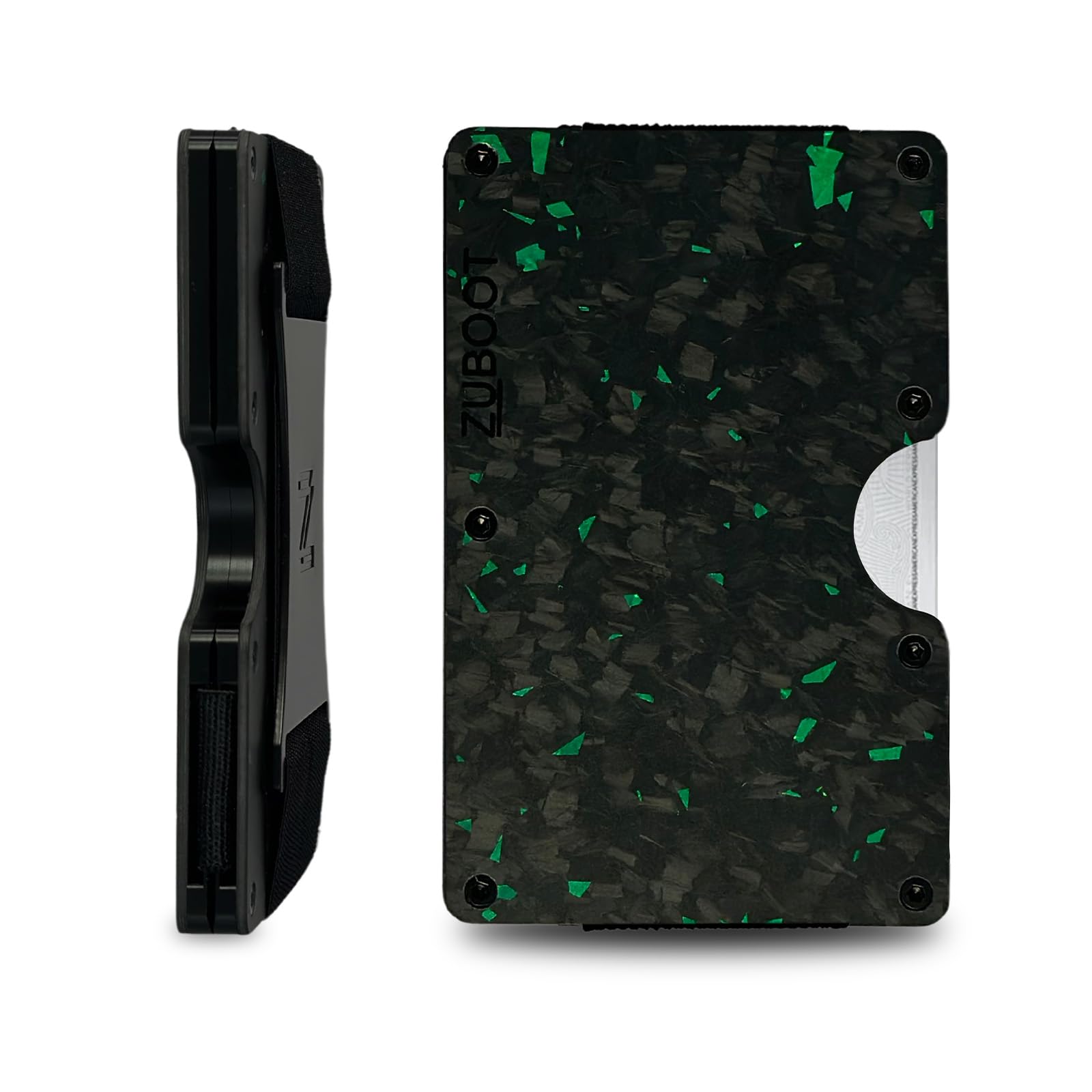 Forged Green Carbon Fiber RFID Wallet for Men – Slim Minimalist Card Holder with Cash Clip – Durable Front Pocket Wallet (Forged Green Strap)