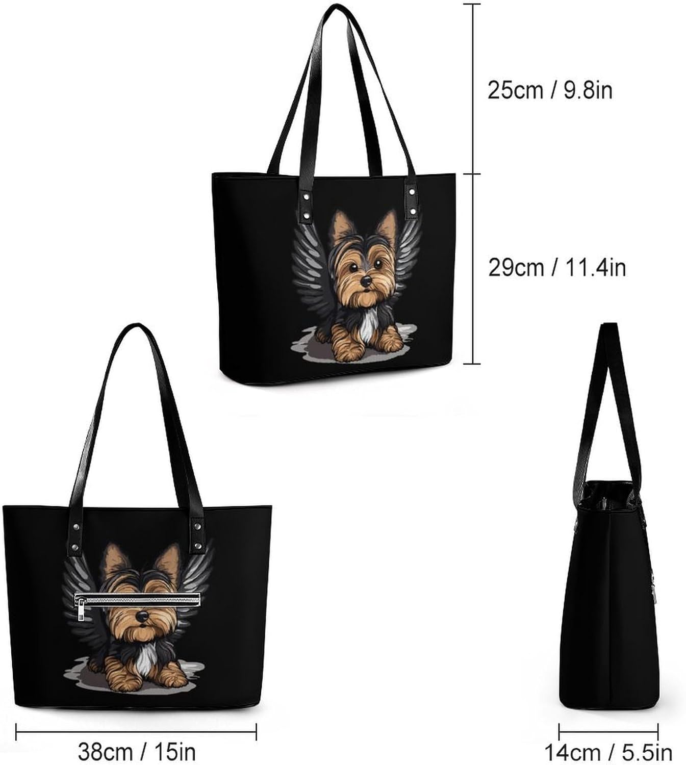 Yorkie with Wings Womens Handbag Leather Tote Bag Shoulder Bag for Office Travel