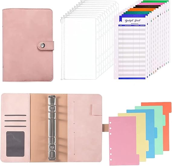 Raccoglitore Ad Anelli A6 Con Buste A Cerniera - Organizer Budget E Contanti, Rosa - Foto 8