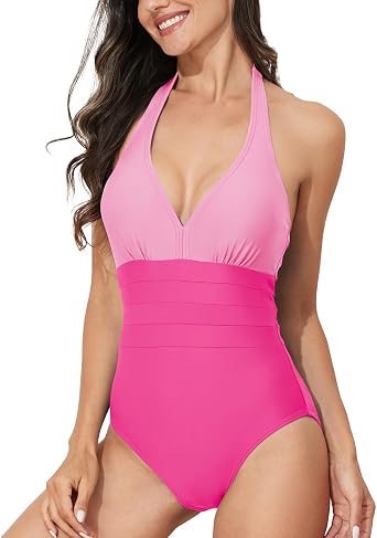 Cromi One Piece Swimsuit for Women Halter Bathing Suit V Neck Backless Swim Suits