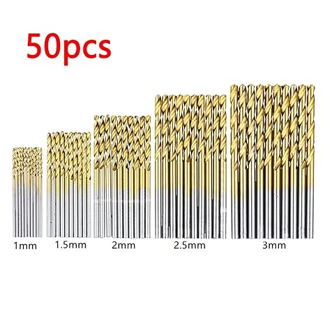 50-Piece HSS Titanium Coated Twist Drill Bit Set for Wood, Plastic, Copper & Aluminum (1-3mm)