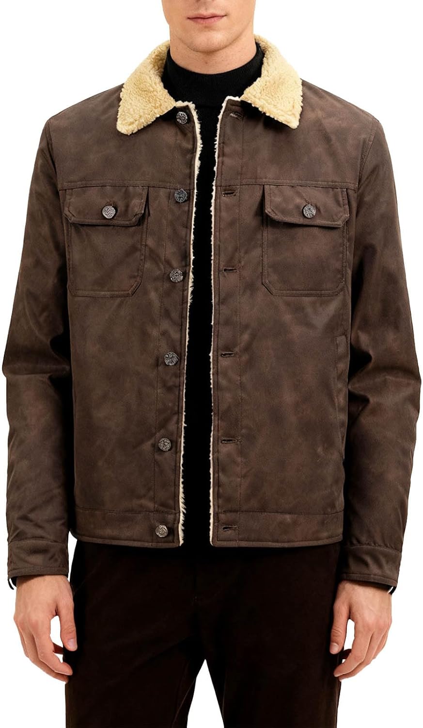 Button Down Denim Jackets for Men:Fashion Sherpa Fleece Winter Warm Coats with Pockets Loose Fit Hiking Outfits