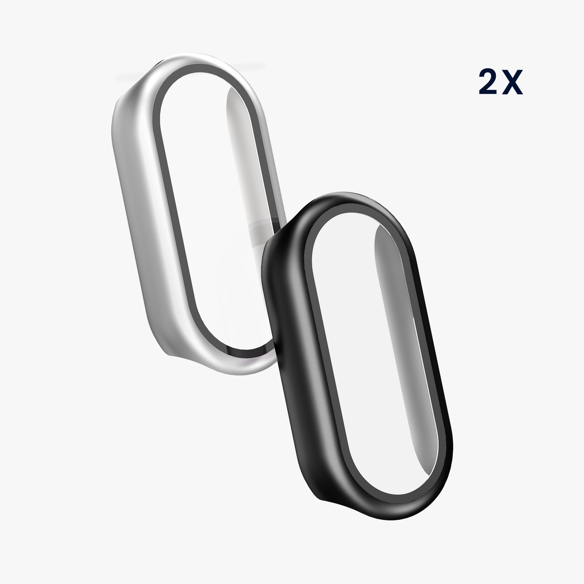 kwmobile 2X Etui kompatybilne z Xiaomi Mi Band 10 / Smart Band 10 - kompletne etui z pełnym szkłem na fitnesstracker - czarno-srebrny
