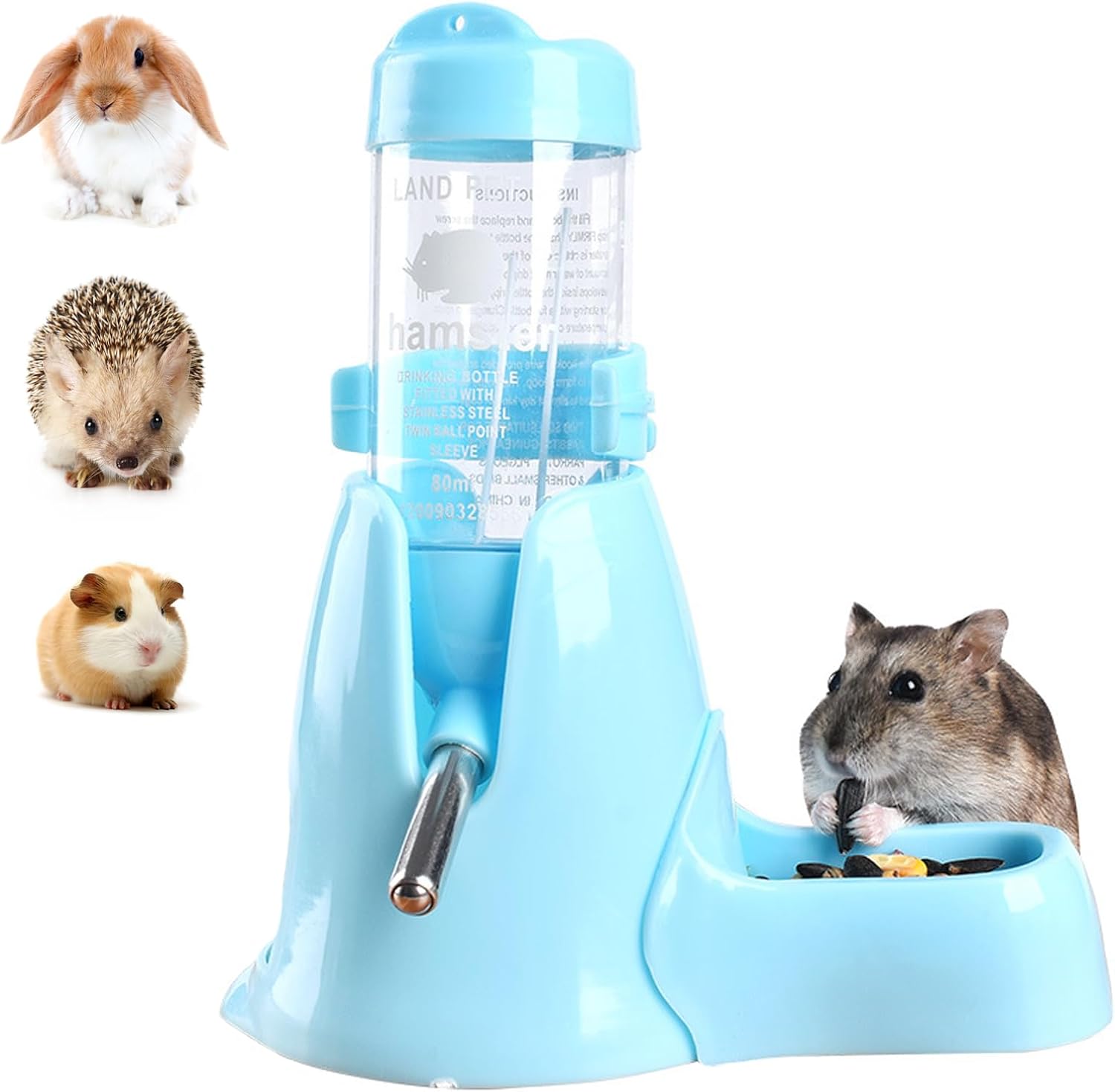 Shudyear 3 in 1 Pet Automatic Water Dispenser PP Water Bottle No Drip Small Pet Water Bottle for Dwarf Hamster Mouse Rat Hedgehog (Blue)